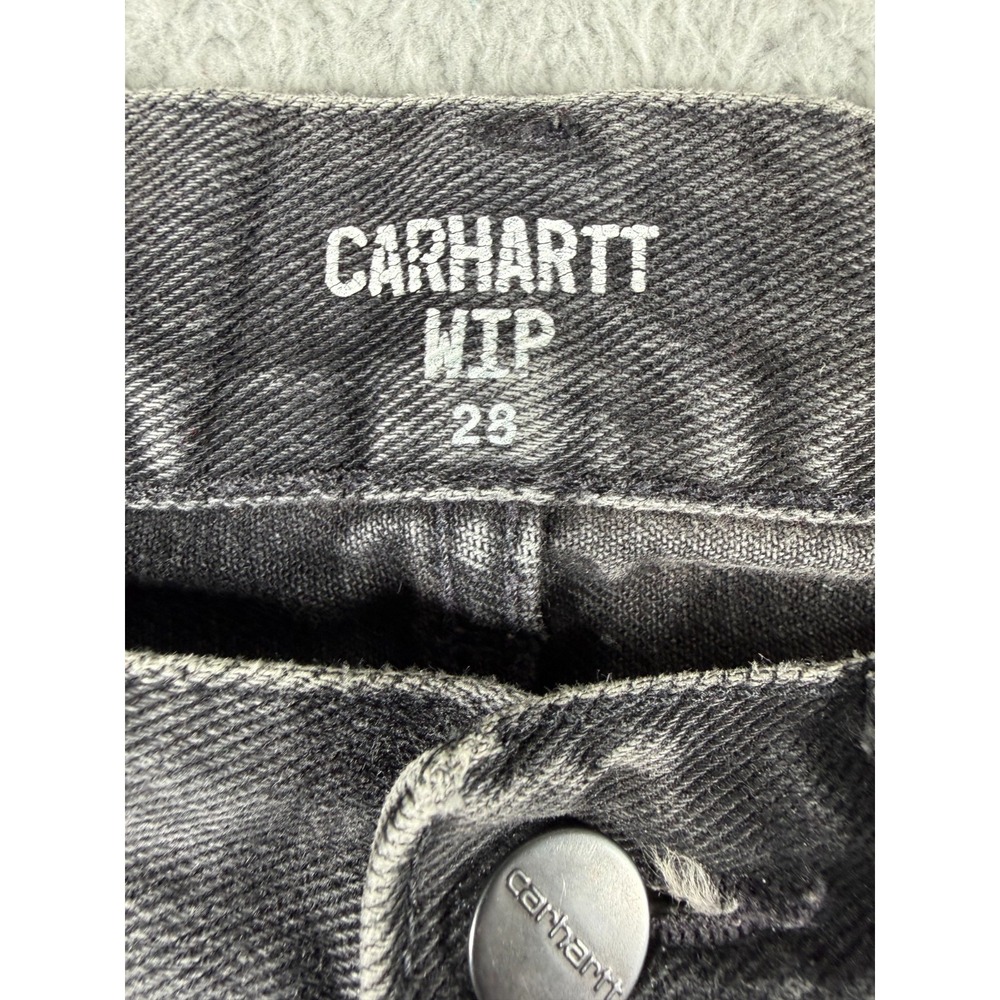 Carhartt WIP Newel Pant Size 30x28 Mens Tapered Leg Button Fly Denim Jeans Black - Picture 5 of 9